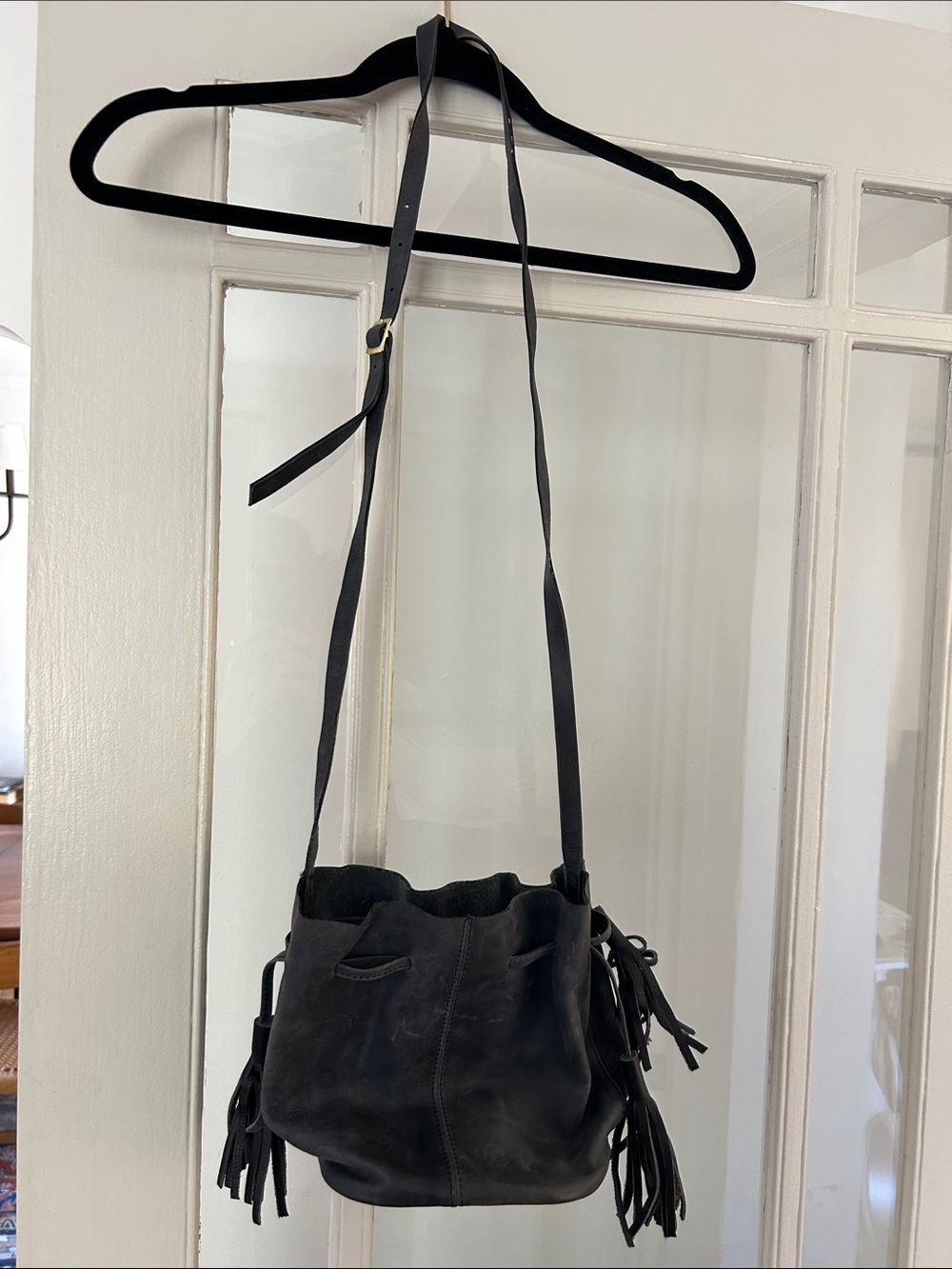 Black Leather Bucket Bag - Purchased in Colombia